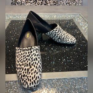 Brand new Clarks leopard print hair on calf leather loafers.